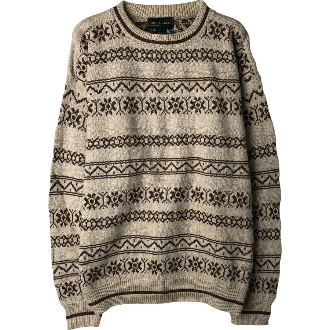HILL AND ARCHER All-Over Print Cotton Knit Sweater, Made in USA, Men's Size M cotton Beige type Vintage Second Hand