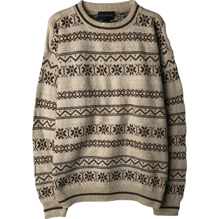 HILL AND ARCHER All-Over Print Cotton Knit Sweater, Made in USA, Men's Size M cotton Beige type Vintage Second Hand