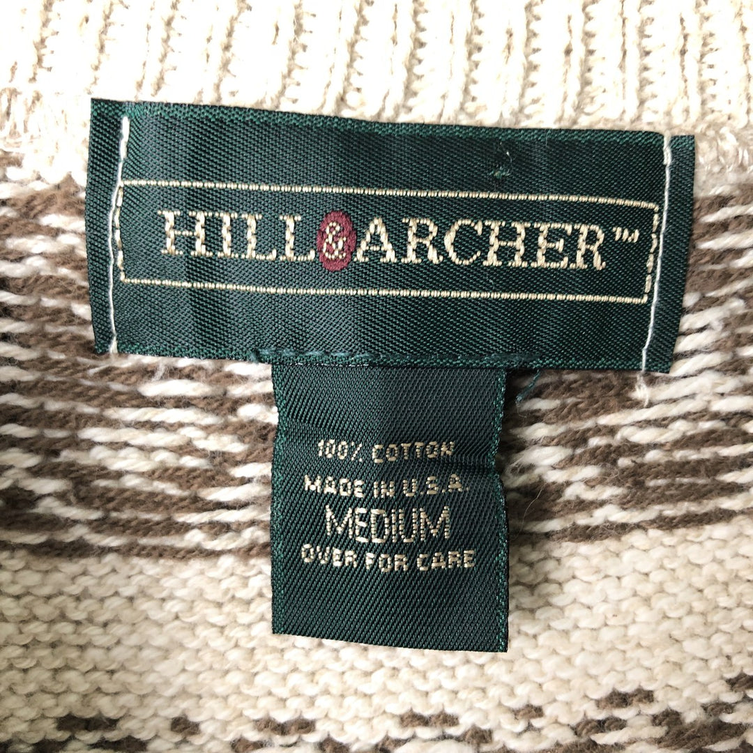 HILL AND ARCHER All-Over Print Cotton Knit Sweater, Made in USA, Men's Size M cotton Beige type Vintage Second Hand