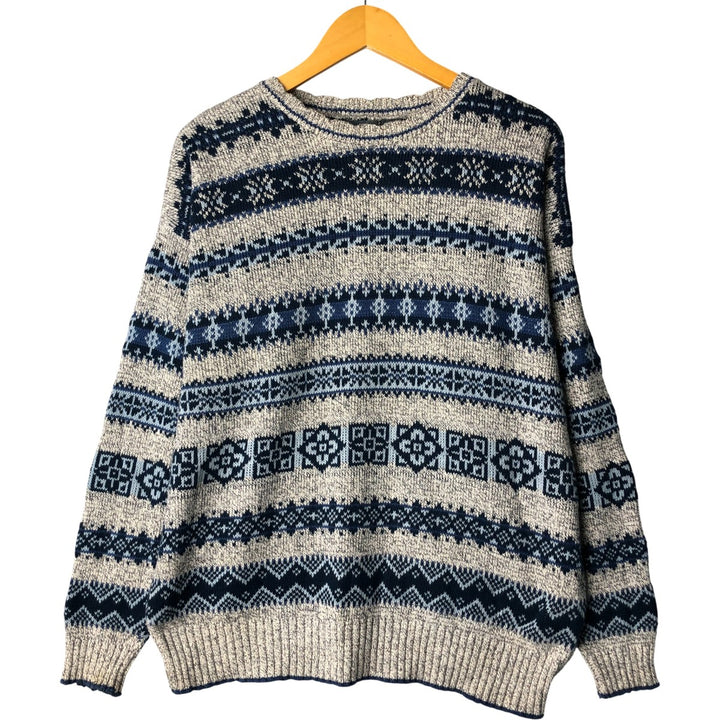 90'S Liz Claiborne Liz Wear all-over print cotton knit sweater, Made in USA, Men's size M, Vintage cotton pale white type Vintage Second Hand