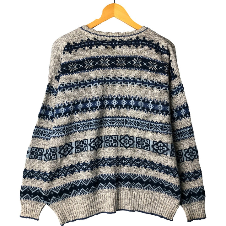 90'S Liz Claiborne Liz Wear all-over print cotton knit sweater, Made in USA, Men's size M, Vintage cotton pale white type Vintage Second Hand