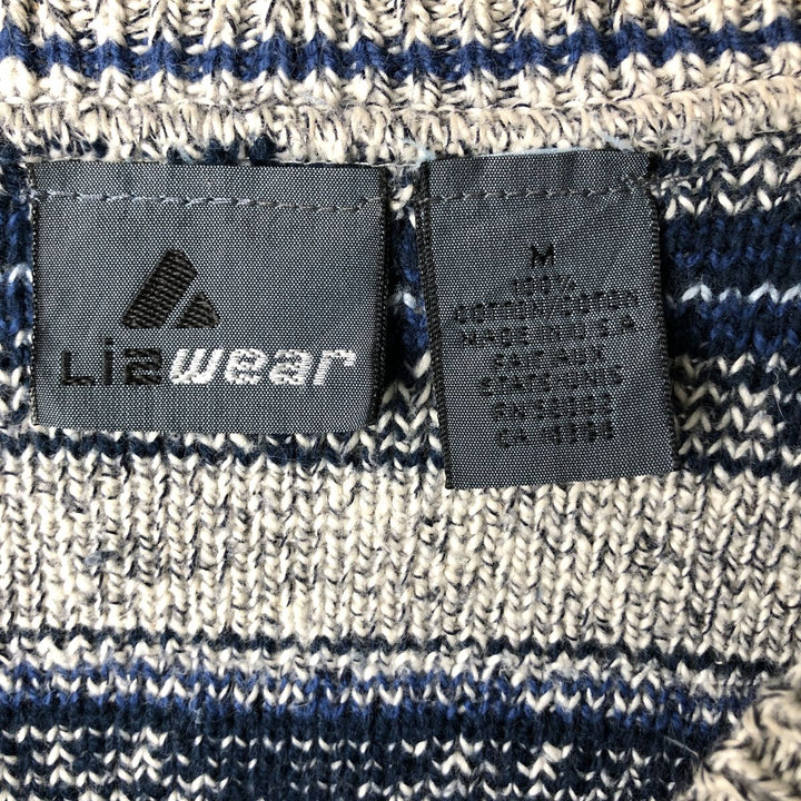 90'S Liz Claiborne Liz Wear all-over print cotton knit sweater, Made in USA, Men's size M, Vintage cotton pale white type Vintage Second Hand