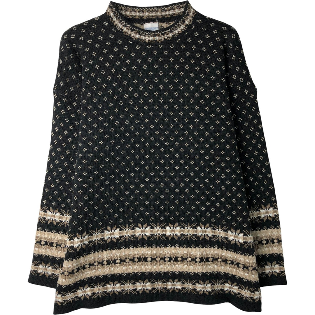 SHIP `N SHORE All-Over Print Acrylic Knit Sweater, Made in USA, Men's Size Medium acrylic black type Vintage Second Hand