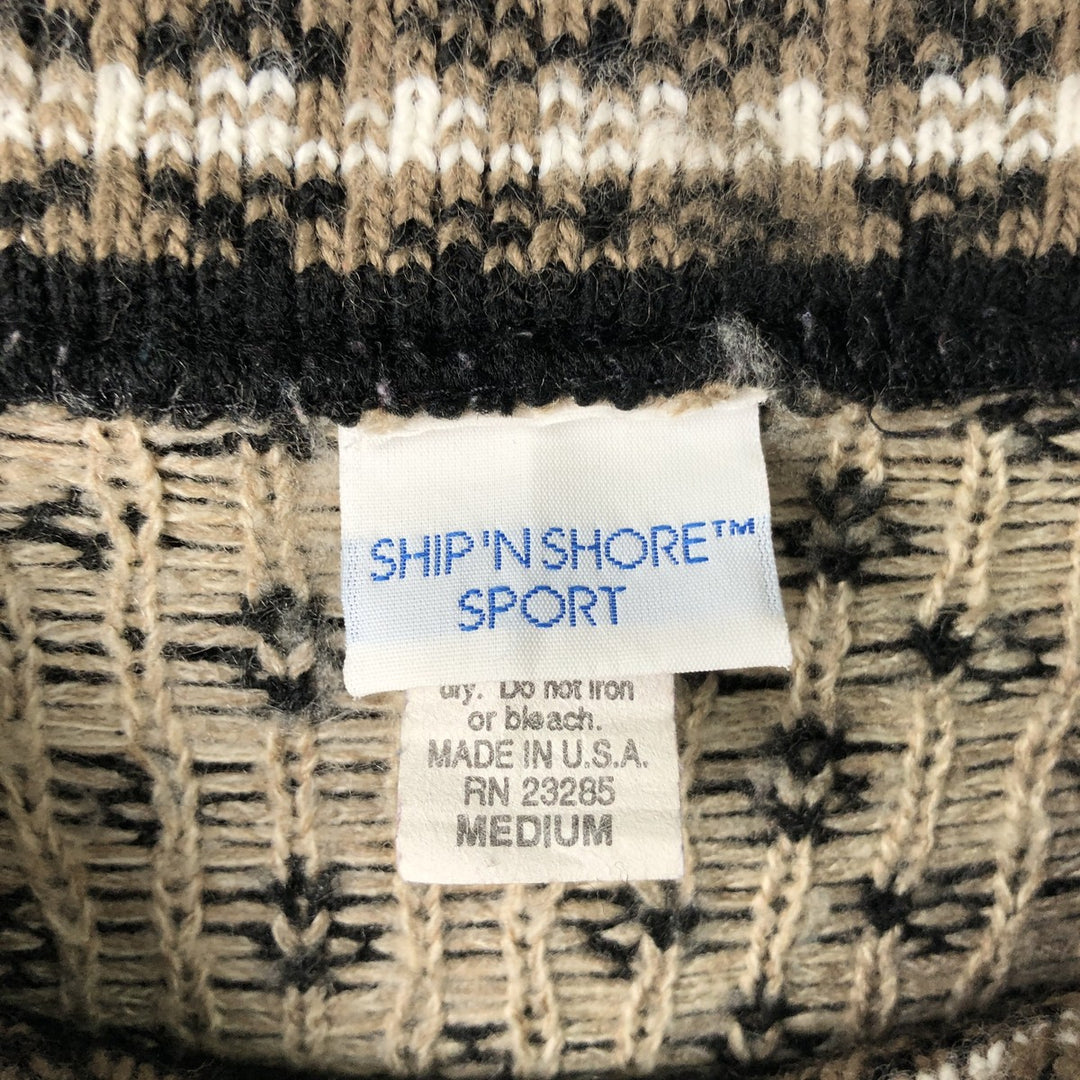 SHIP `N SHORE All-Over Print Acrylic Knit Sweater, Made in USA, Men's Size Medium acrylic black type Vintage Second Hand