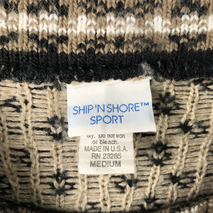 SHIP `N SHORE All-Over Print Acrylic Knit Sweater, Made in USA, Men's Size Medium acrylic black type Vintage Second Hand
