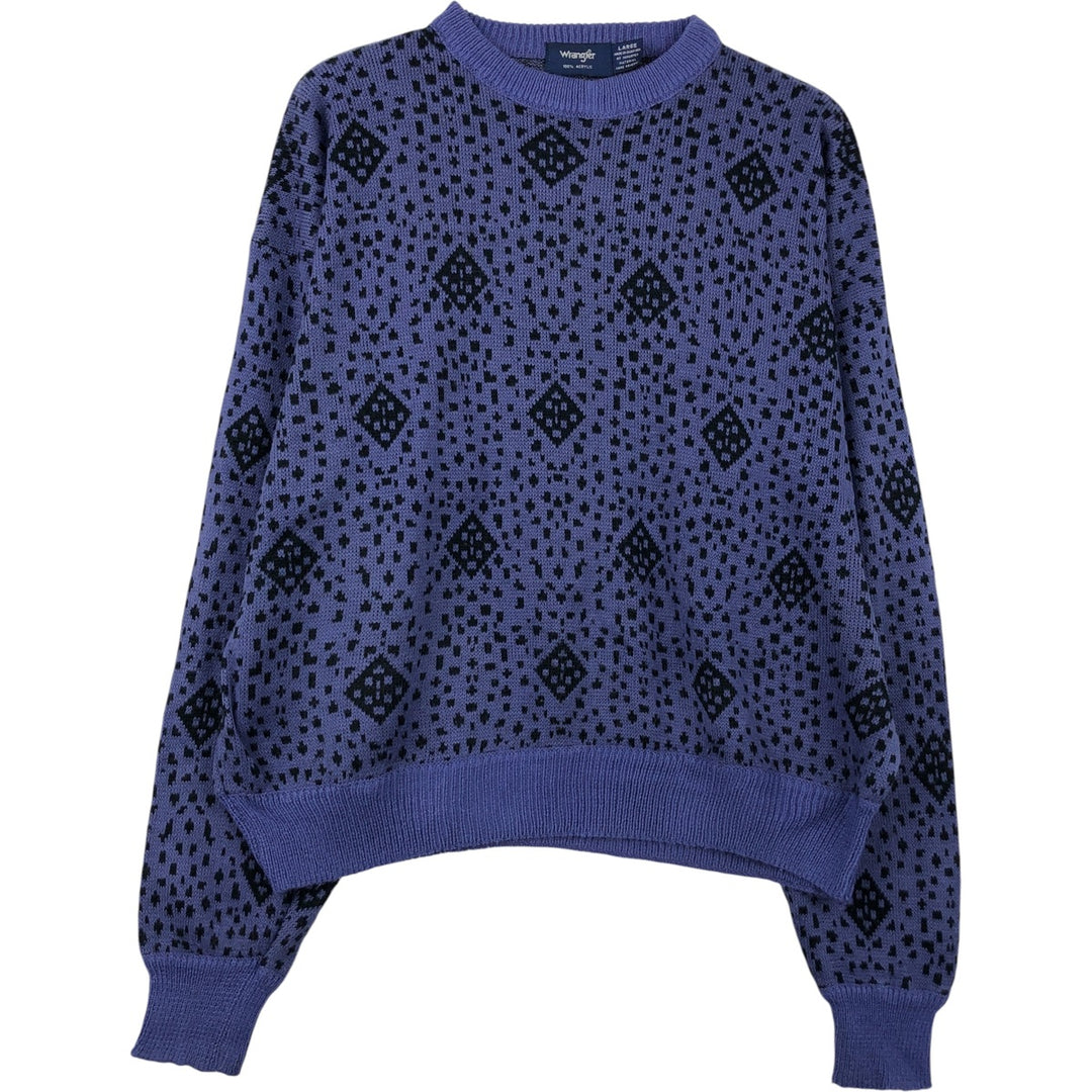 Wrangler All-Over Print Acrylic Knit Sweater, Made in USA, Men's Size L acrylic Purple type blue-purple Vintage Second Hand
