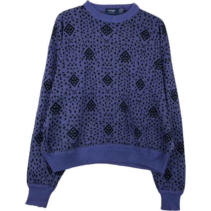 Wrangler All-Over Print Acrylic Knit Sweater, Made in USA, Men's Size L acrylic Purple type blue-purple Vintage Second Hand