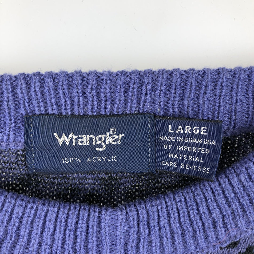 Wrangler All-Over Print Acrylic Knit Sweater, Made in USA, Men's Size L acrylic Purple type blue-purple Vintage Second Hand