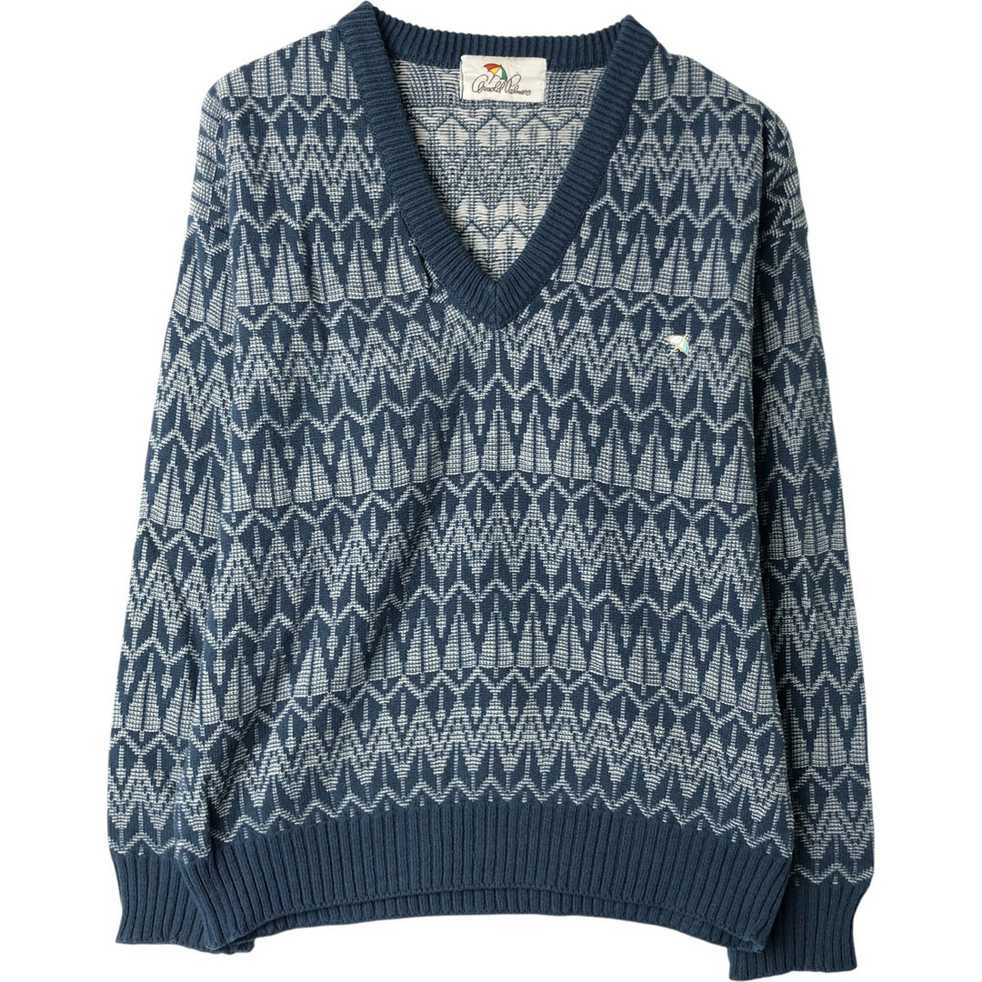 Arnold Palmer All-Over Print V-Neck Knit Sweater, Men's Size L unclear navy blue type Vintage Second Hand
