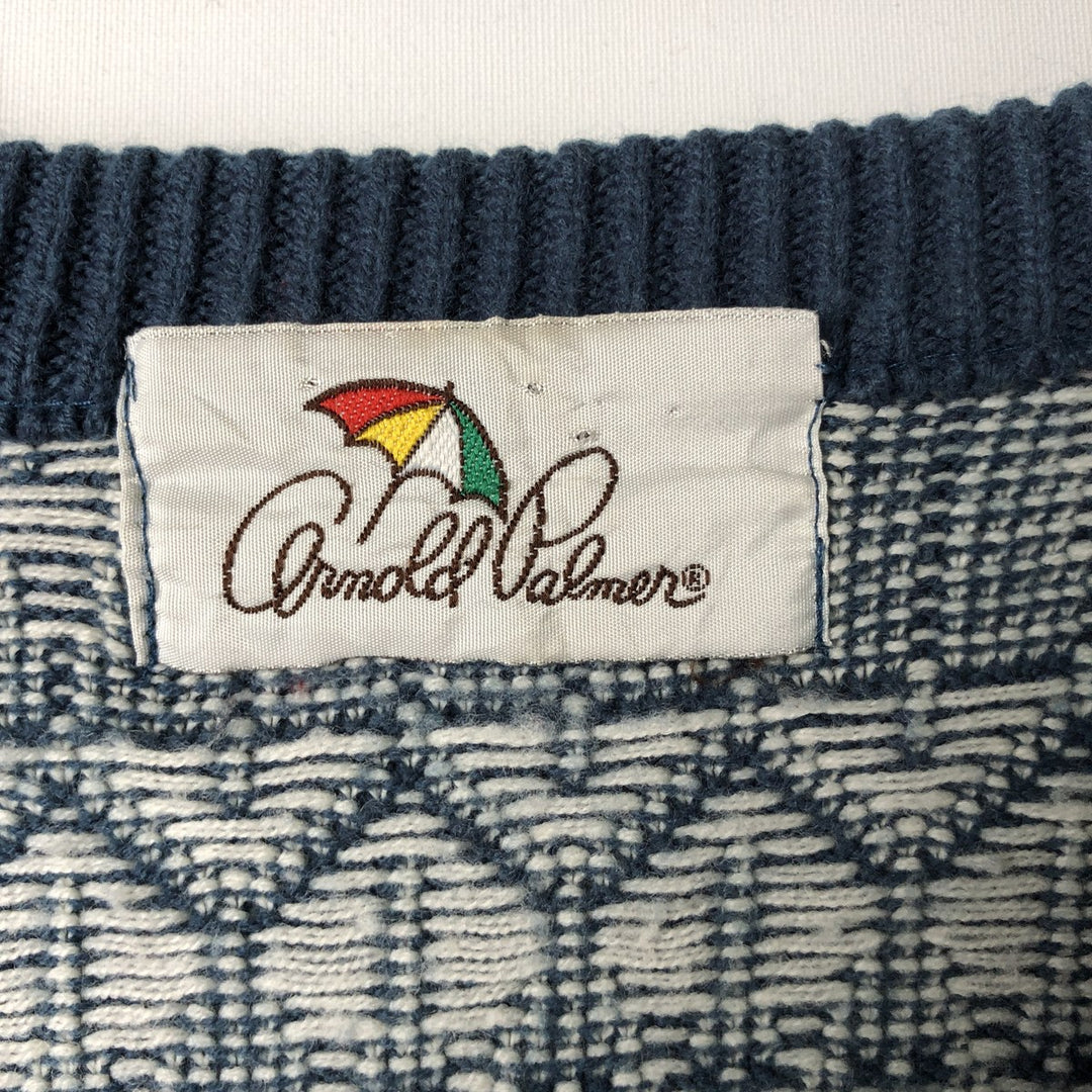 Arnold Palmer All-Over Print V-Neck Knit Sweater, Men's Size L unclear navy blue type Vintage Second Hand