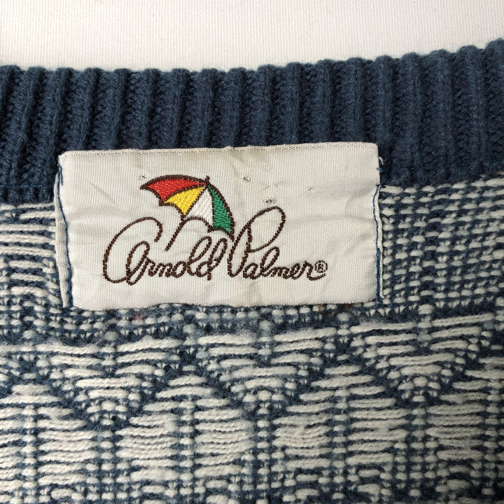 Arnold Palmer All-Over Print V-Neck Knit Sweater, Men's Size L unclear navy blue type Vintage Second Hand