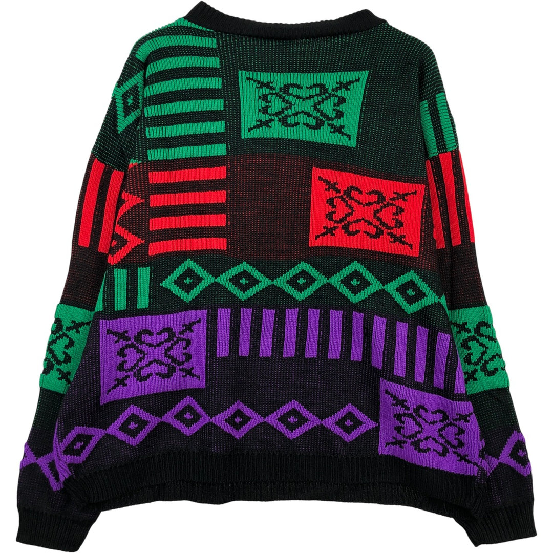 Distinctive Sportswear All-Over Print Acrylic Knit Sweater, Men's Size L acrylic black type Vintage Second Hand
