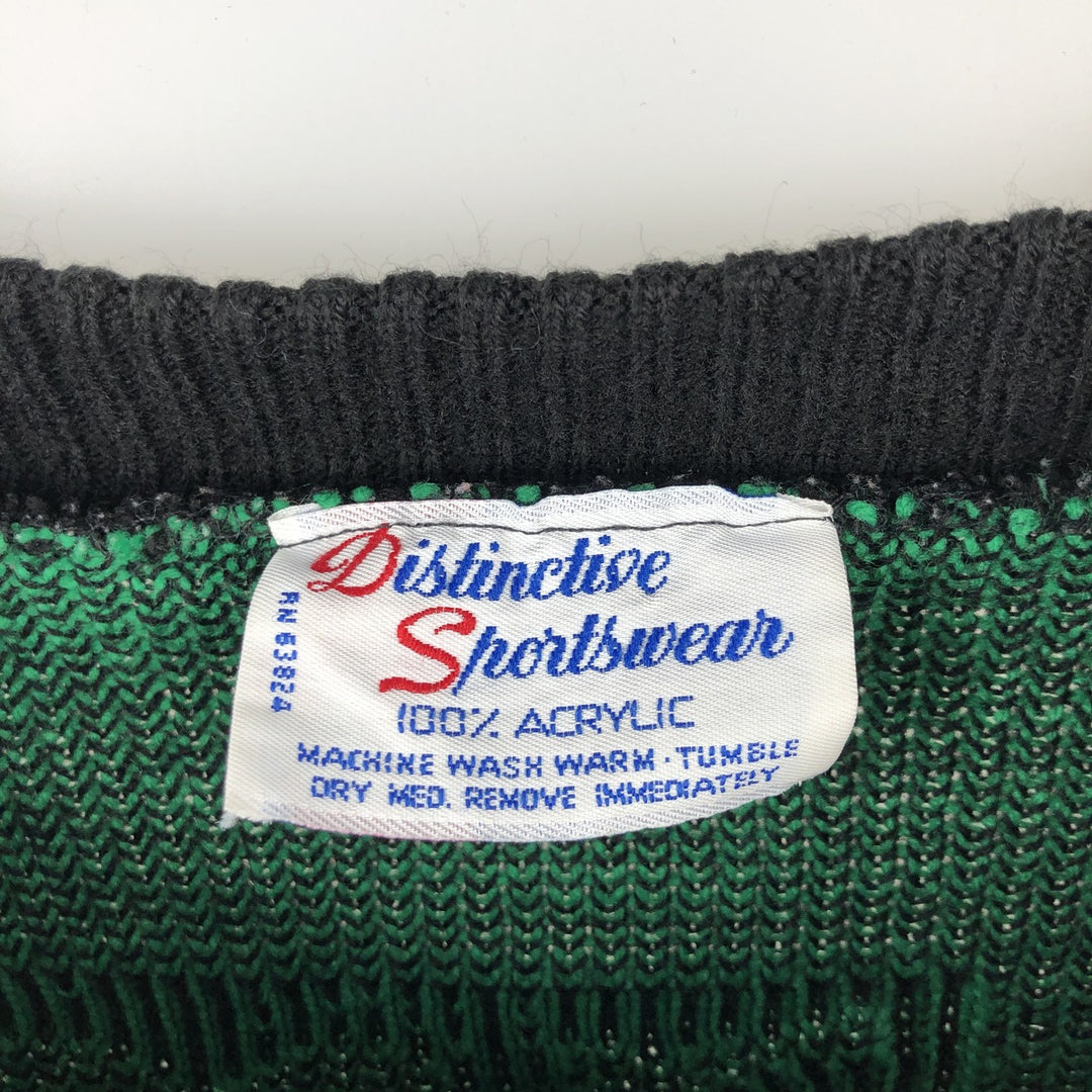 Distinctive Sportswear All-Over Print Acrylic Knit Sweater, Men's Size L acrylic black type Vintage Second Hand