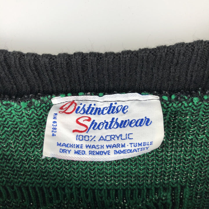 Distinctive Sportswear All-Over Print Acrylic Knit Sweater, Men's Size L acrylic black type Vintage Second Hand