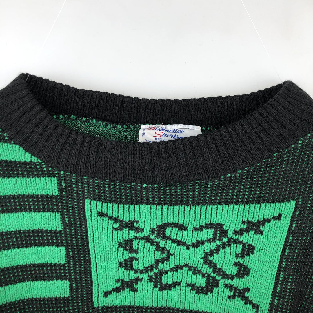 Distinctive Sportswear All-Over Print Acrylic Knit Sweater, Men's Size L acrylic black type Vintage Second Hand