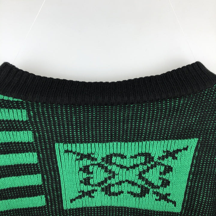 Distinctive Sportswear All-Over Print Acrylic Knit Sweater, Men's Size L acrylic black type Vintage Second Hand