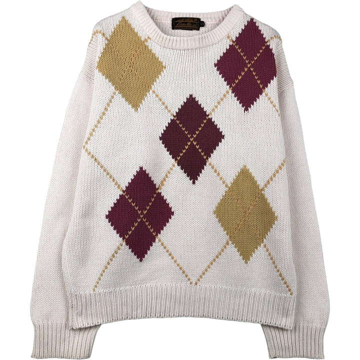 Vintage 80s-90'S Eddie Bauer Argyle Pattern Cotton Knit Sweater, Men's Size L cotton white type Vintage Second Hand