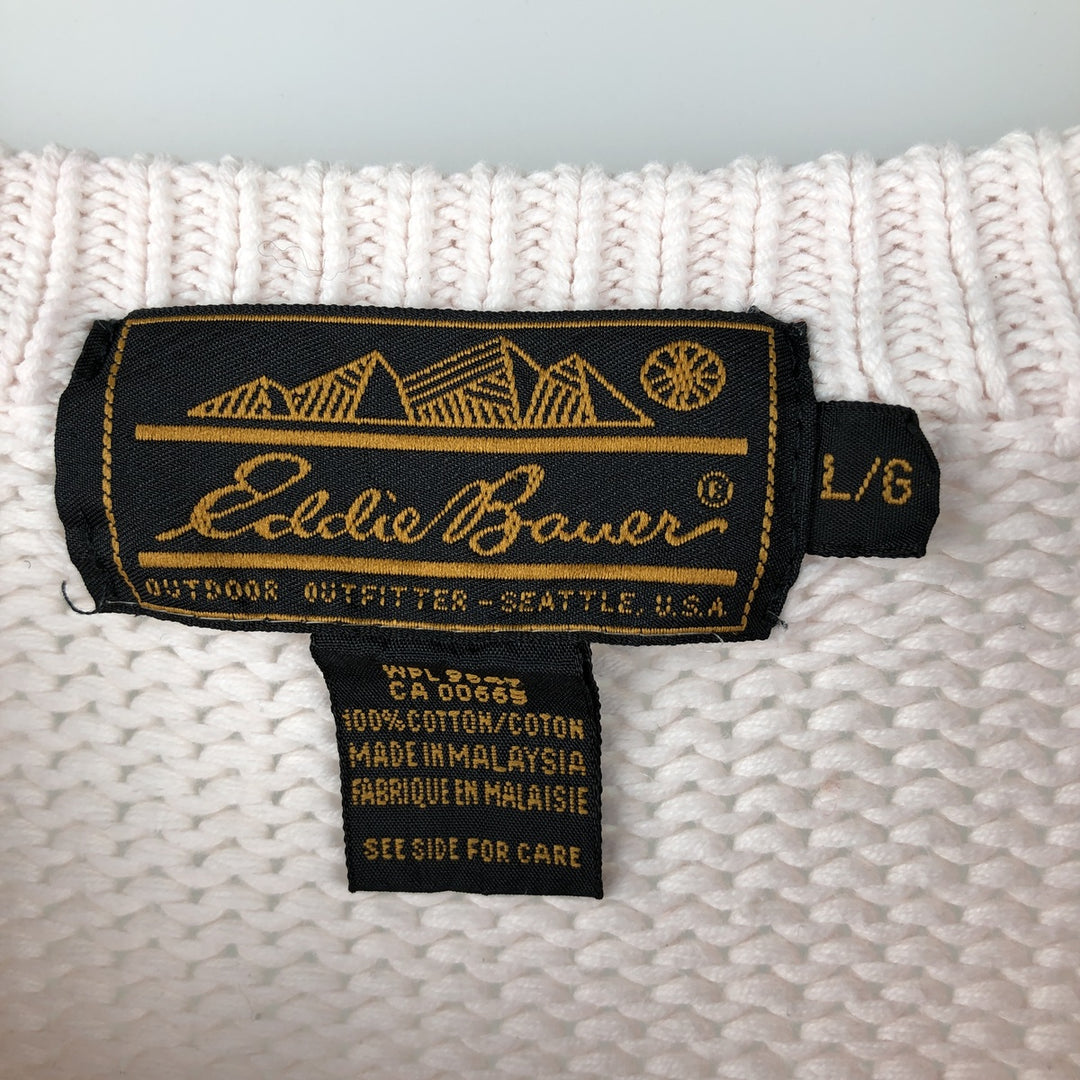 Vintage 80s-90'S Eddie Bauer Argyle Pattern Cotton Knit Sweater, Men's Size L cotton white type Vintage Second Hand