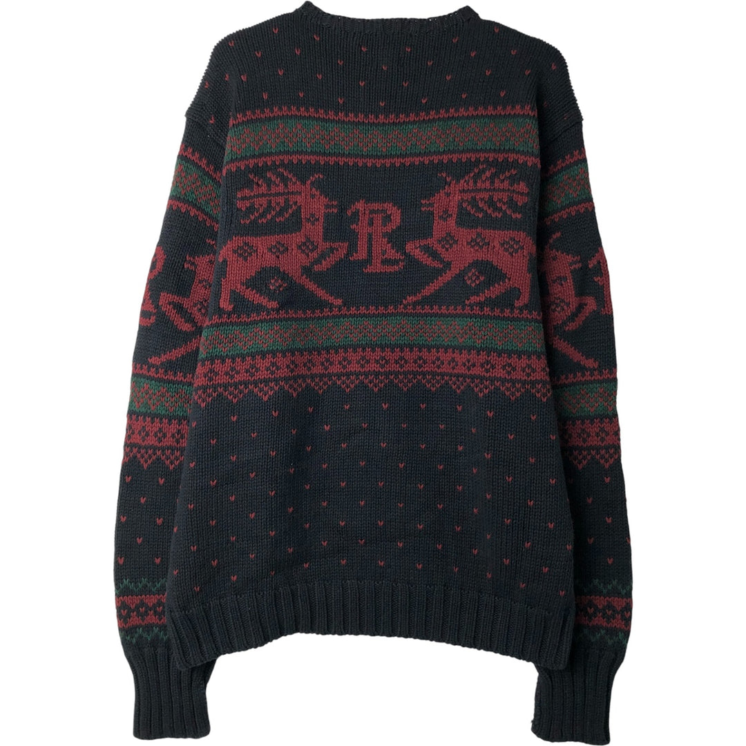 Ralph Lauren POLO by Ralph Lauren all-over print cotton knit sweater, men's size L cotton black type Vintage Second Hand
