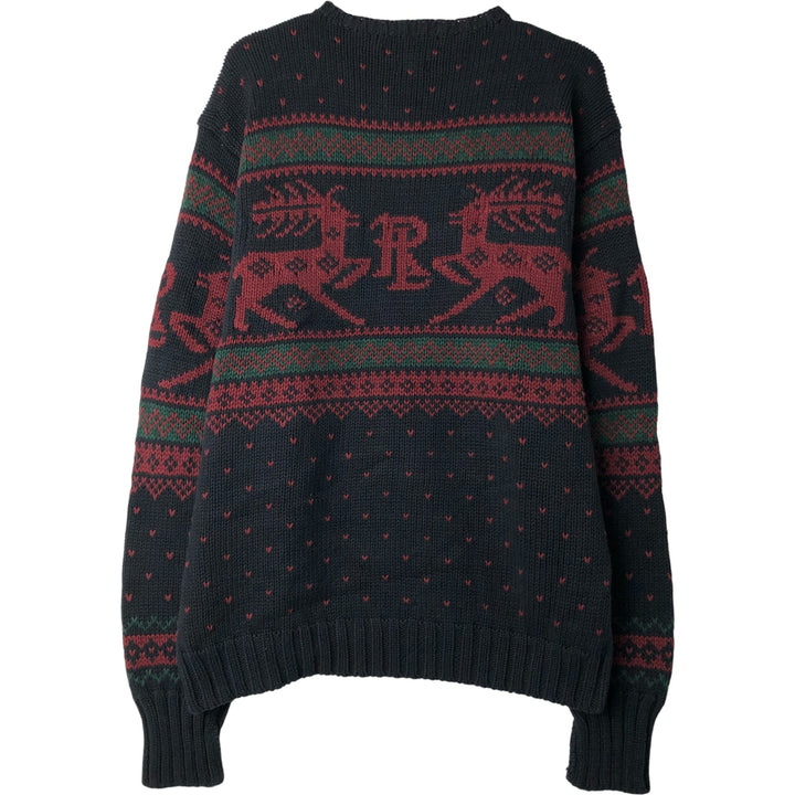 Ralph Lauren POLO by Ralph Lauren all-over print cotton knit sweater, men's size L cotton black type Vintage Second Hand