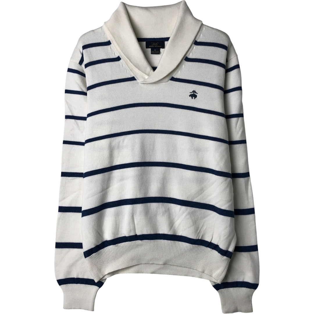Brooks Brothers 346 Striped Shawl Collar Cotton Knit Sweater, Men's Size Medium cotton white type Vintage Second Hand