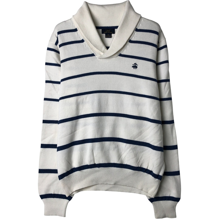 Brooks Brothers 346 Striped Shawl Collar Cotton Knit Sweater, Men's Size Medium cotton white type Vintage Second Hand