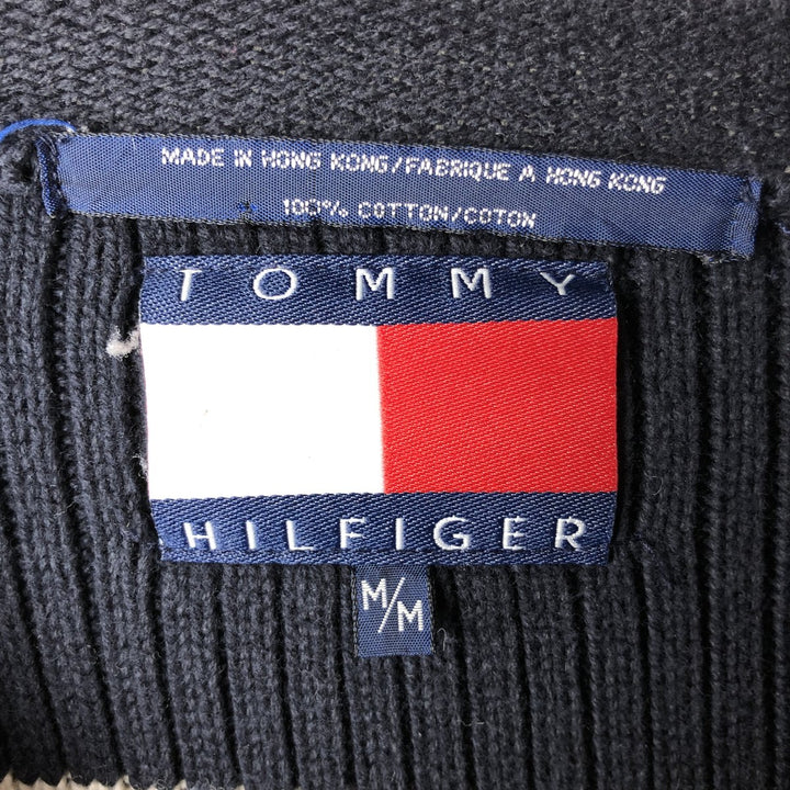 90'S Tommy Hilfiger Striped Pattern Roll Neck Cotton Knit Sweater, Men's Size M cotton navy blue type Vintage Second Hand