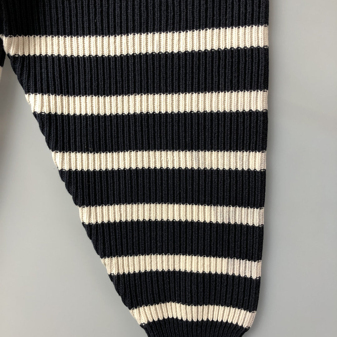 90'S Tommy Hilfiger Striped Pattern Roll Neck Cotton Knit Sweater, Men's Size M cotton navy blue type Vintage Second Hand