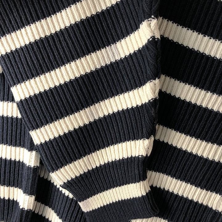 90'S Tommy Hilfiger Striped Pattern Roll Neck Cotton Knit Sweater, Men's Size M cotton navy blue type Vintage Second Hand
