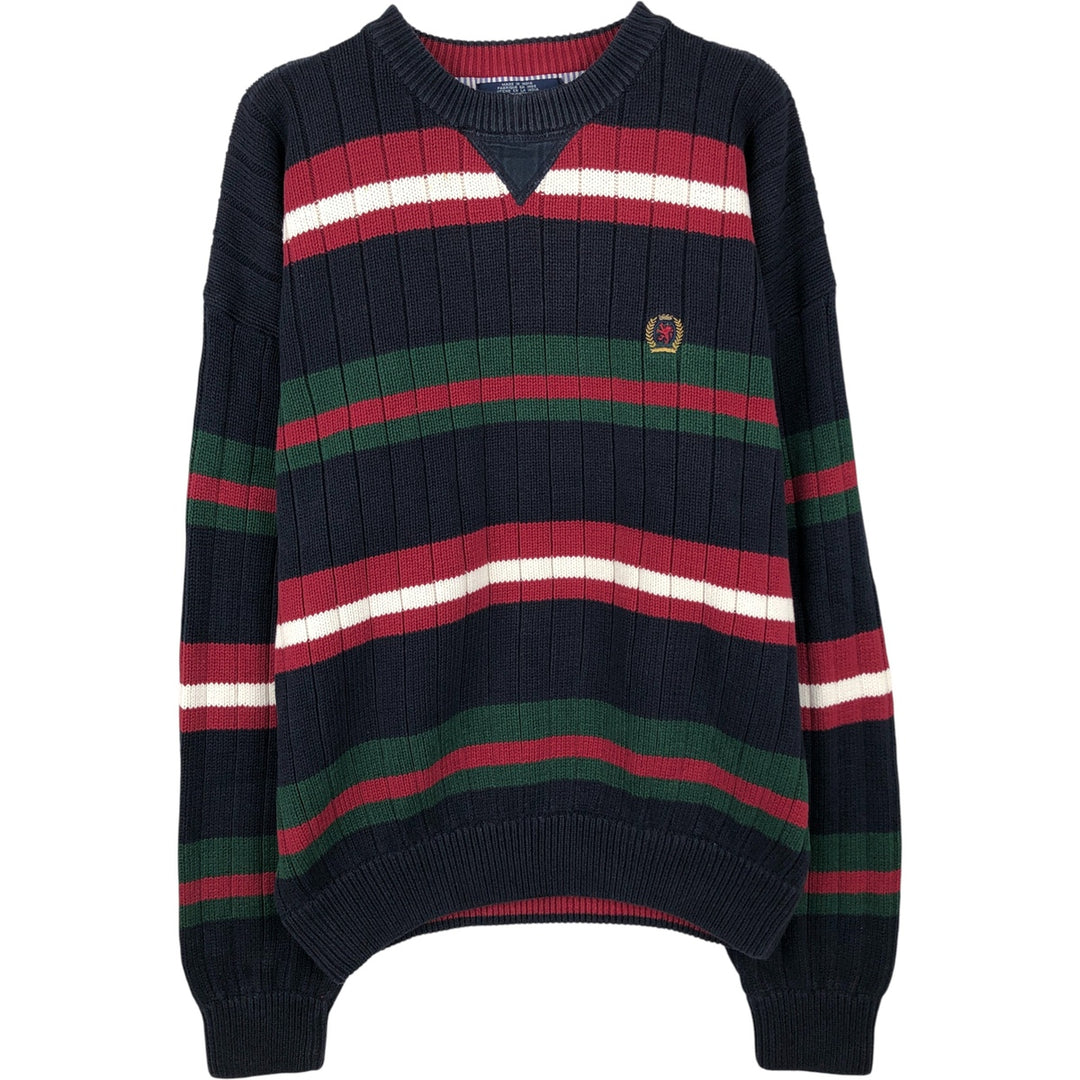 90'S Tommy Hilfiger Multi-Border Cotton Knit Sweater, Men's XL cotton navy blue type Vintage Second Hand