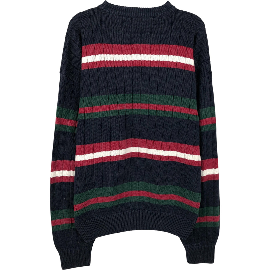 90'S Tommy Hilfiger Multi-Border Cotton Knit Sweater, Men's XL cotton navy blue type Vintage Second Hand