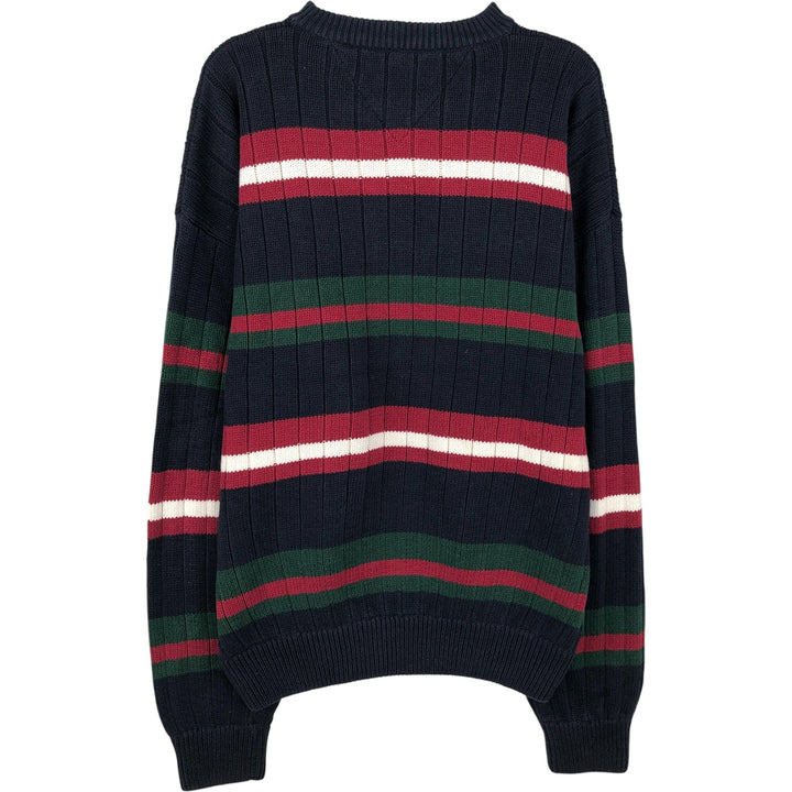 90'S Tommy Hilfiger Multi-Border Cotton Knit Sweater, Men's XL cotton navy blue type Vintage Second Hand