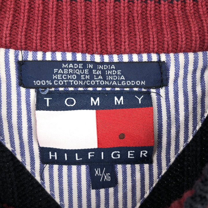 90'S Tommy Hilfiger Multi-Border Cotton Knit Sweater, Men's XL cotton navy blue type Vintage Second Hand