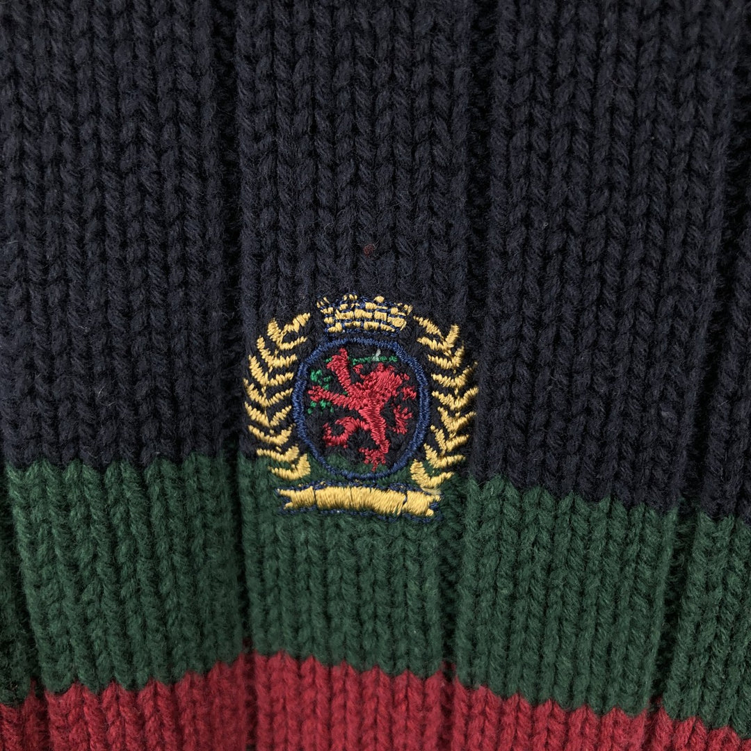 90'S Tommy Hilfiger Multi-Border Cotton Knit Sweater, Men's XL cotton navy blue type Vintage Second Hand