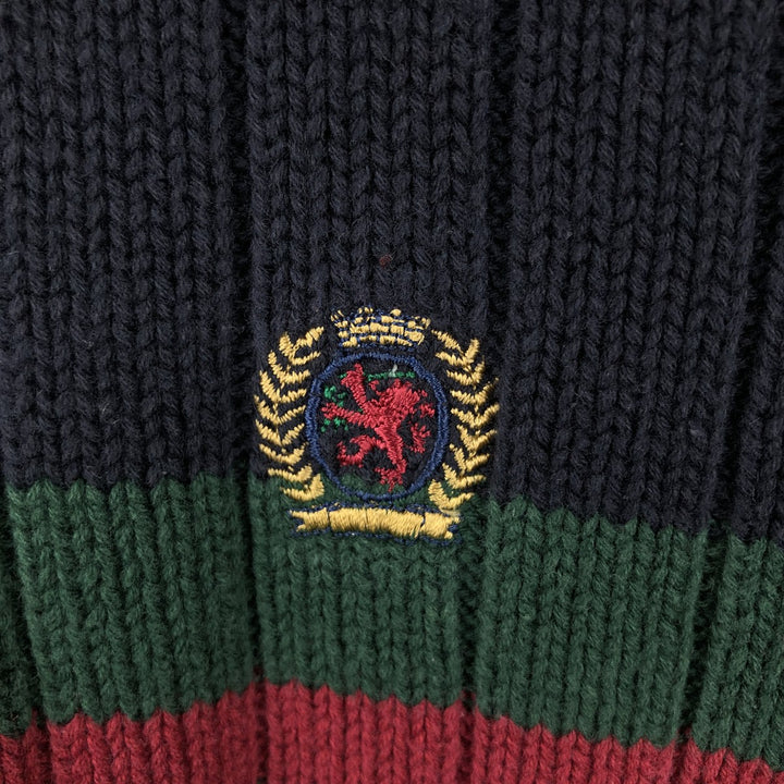 90'S Tommy Hilfiger Multi-Border Cotton Knit Sweater, Men's XL cotton navy blue type Vintage Second Hand