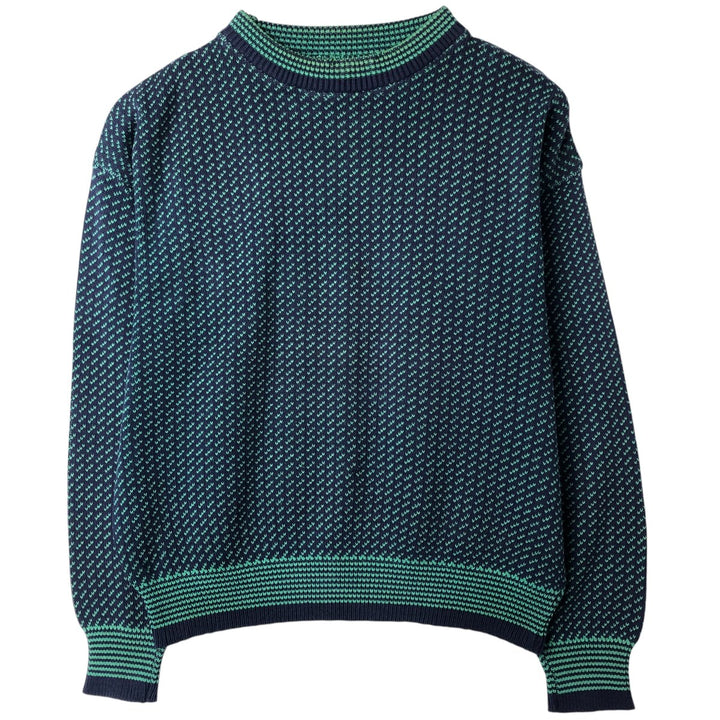 Vintage 90'S Winona Knits Birdseye Pattern Mock Neck Cotton Knit Sweater, Made in USA, Men's Size L cotton navy blue type Vintage Second Hand