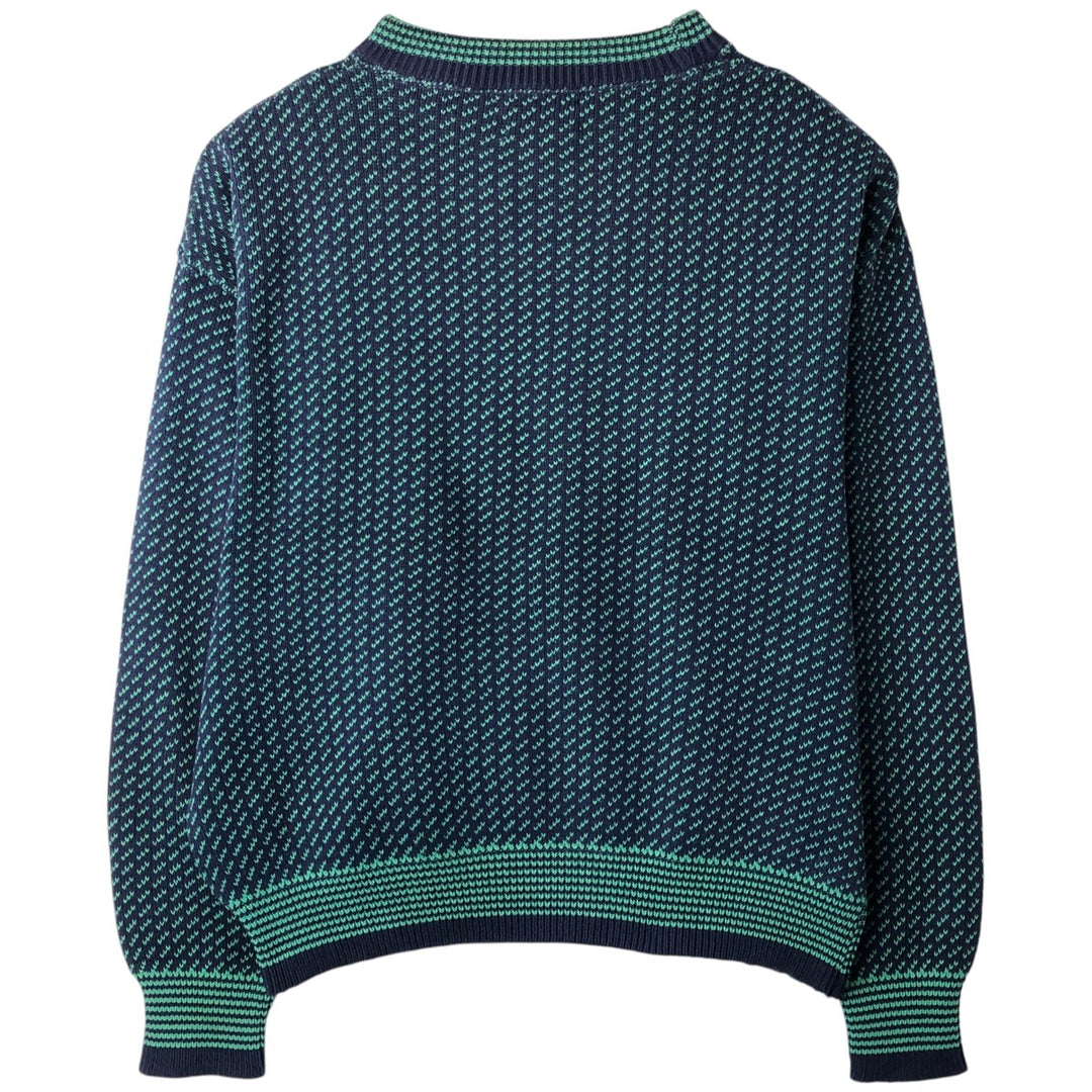 Vintage 90'S Winona Knits Birdseye Pattern Mock Neck Cotton Knit Sweater, Made in USA, Men's Size L cotton navy blue type Vintage Second Hand