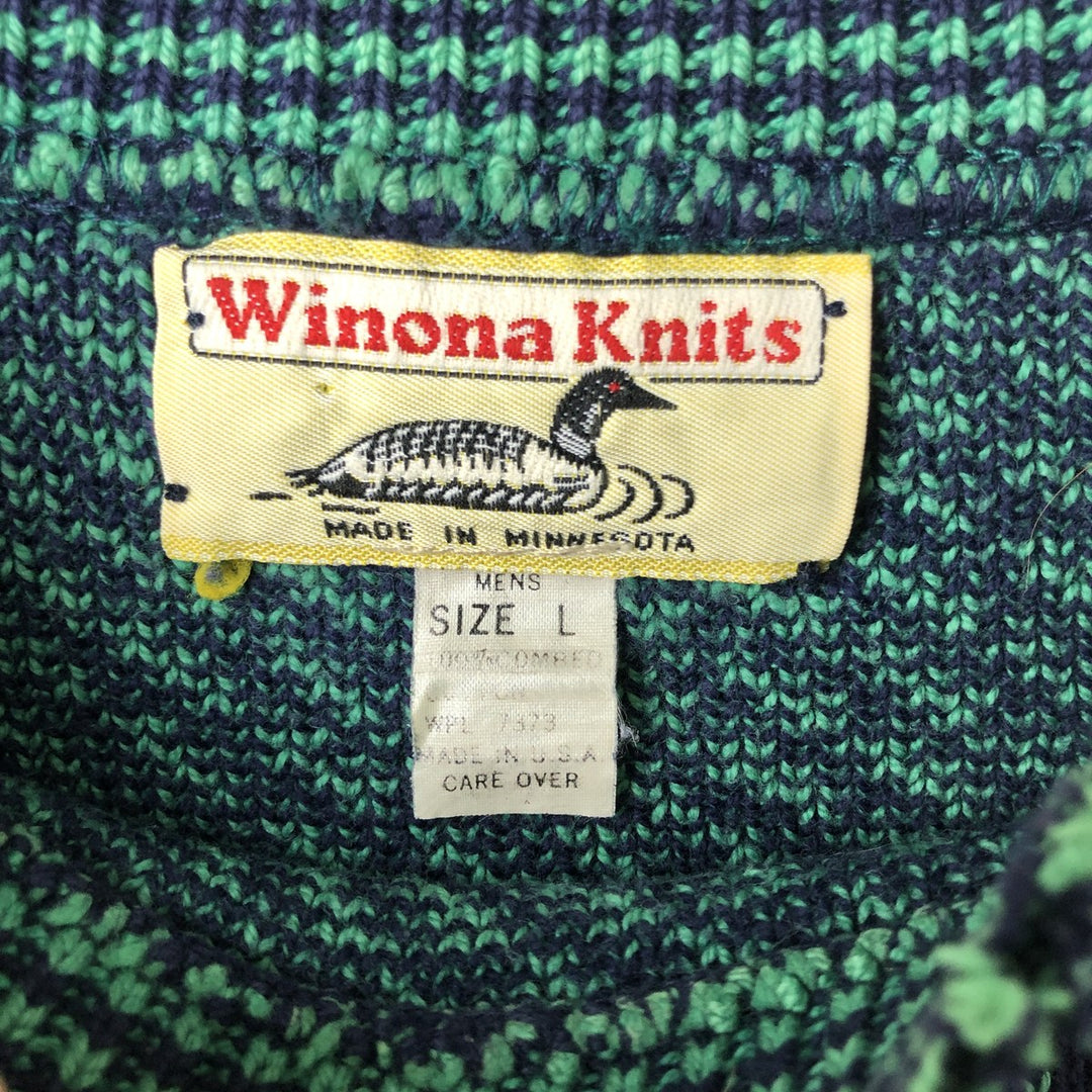 Vintage 90'S Winona Knits Birdseye Pattern Mock Neck Cotton Knit Sweater, Made in USA, Men's Size L cotton navy blue type Vintage Second Hand