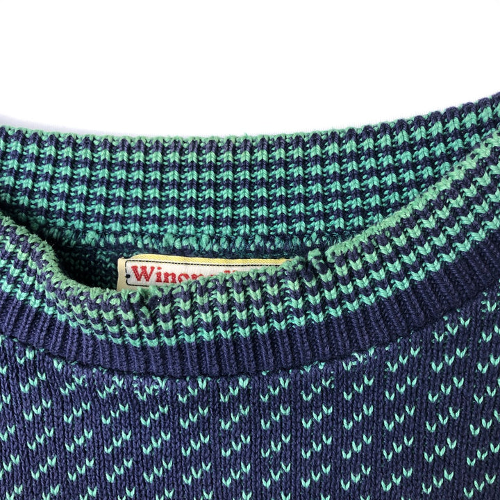 Vintage 90'S Winona Knits Birdseye Pattern Mock Neck Cotton Knit Sweater, Made in USA, Men's Size L cotton navy blue type Vintage Second Hand