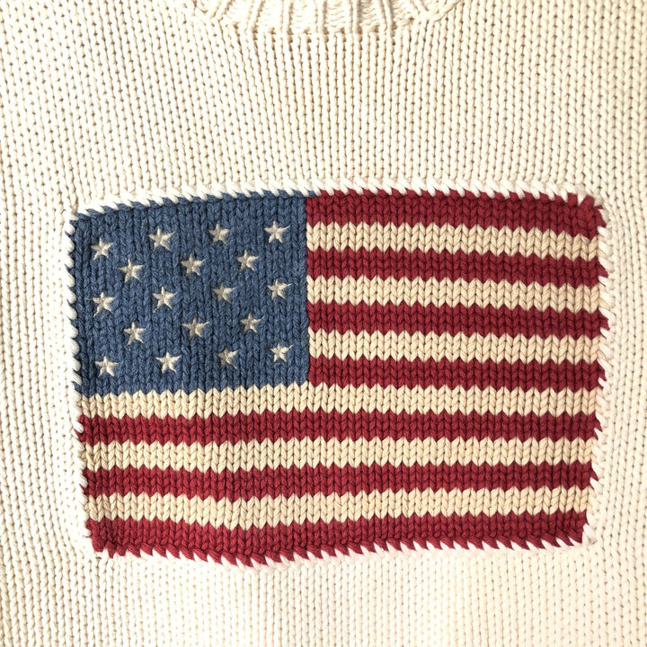 Ralph Lauren Stars and Stripes Cotton Knit Sweater, Women's Size Small unclear ivory Vintage Second Hand