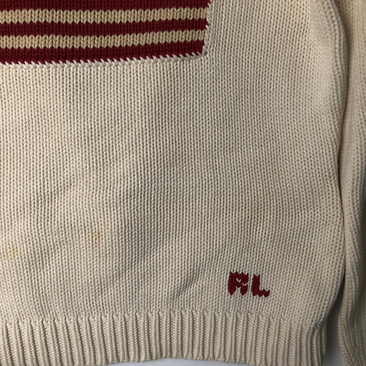 Ralph Lauren Stars and Stripes Cotton Knit Sweater, Women's Size Small unclear ivory Vintage Second Hand