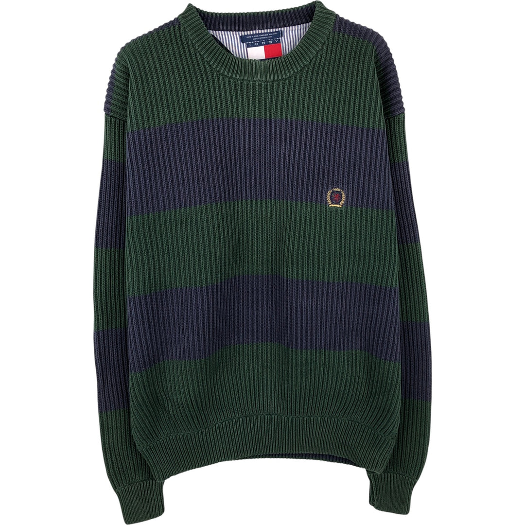 90'S Tommy Hilfiger Striped Pattern Ribbed Cotton Knit Sweater, Men's Size XL cotton navy blue type Vintage Second Hand