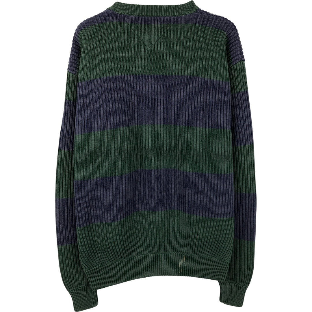 90'S Tommy Hilfiger Striped Pattern Ribbed Cotton Knit Sweater, Men's Size XL cotton navy blue type Vintage Second Hand