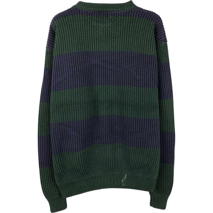 90'S Tommy Hilfiger Striped Pattern Ribbed Cotton Knit Sweater, Men's Size XL cotton navy blue type Vintage Second Hand