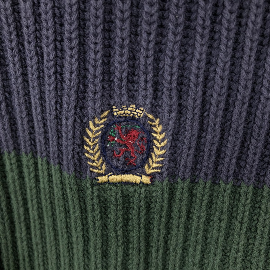 90'S Tommy Hilfiger Striped Pattern Ribbed Cotton Knit Sweater, Men's Size XL cotton navy blue type Vintage Second Hand