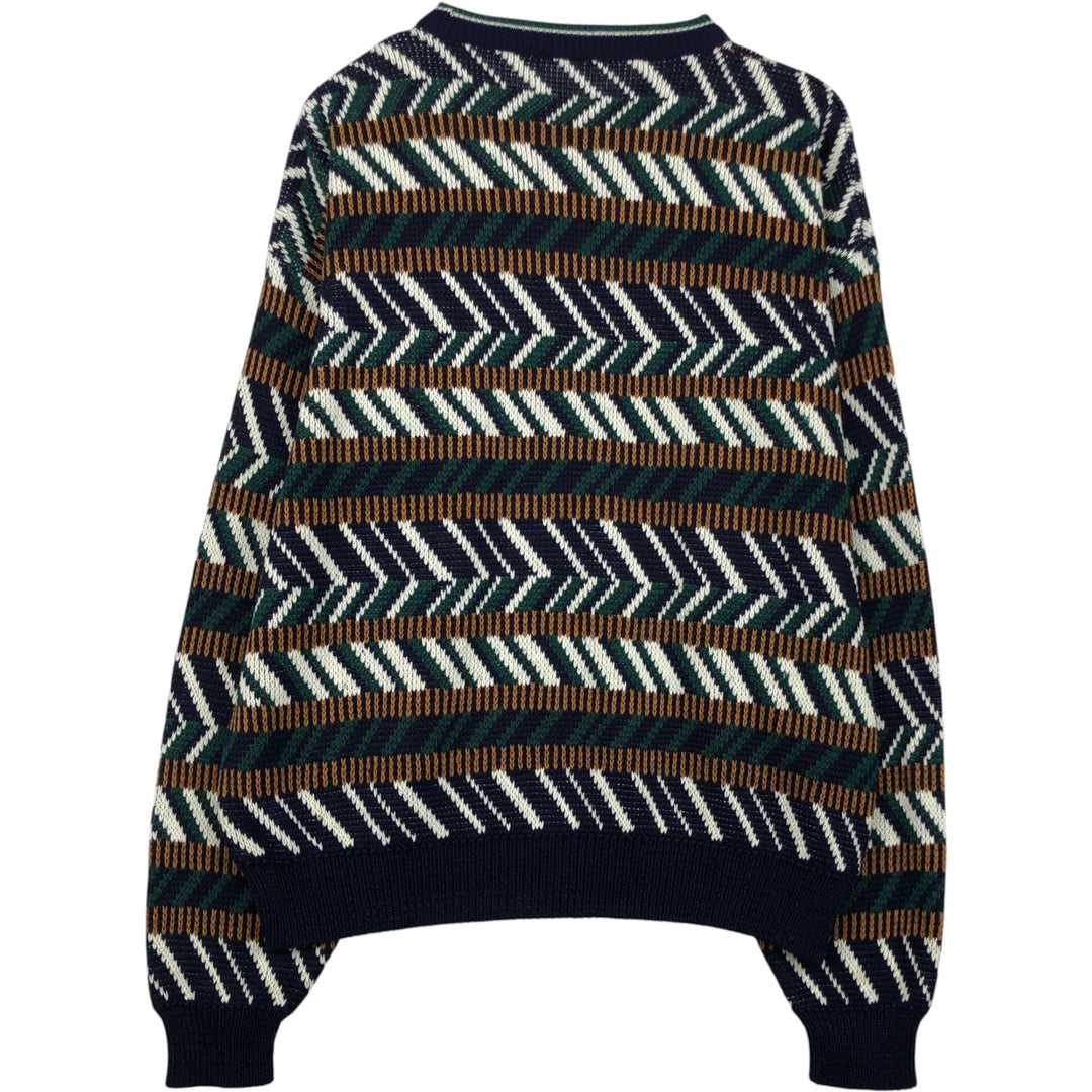 Multi-border, border pattern, geometric pattern cotton knit sweater, men's size XL equivalent. unclear green type Vintage Second Hand