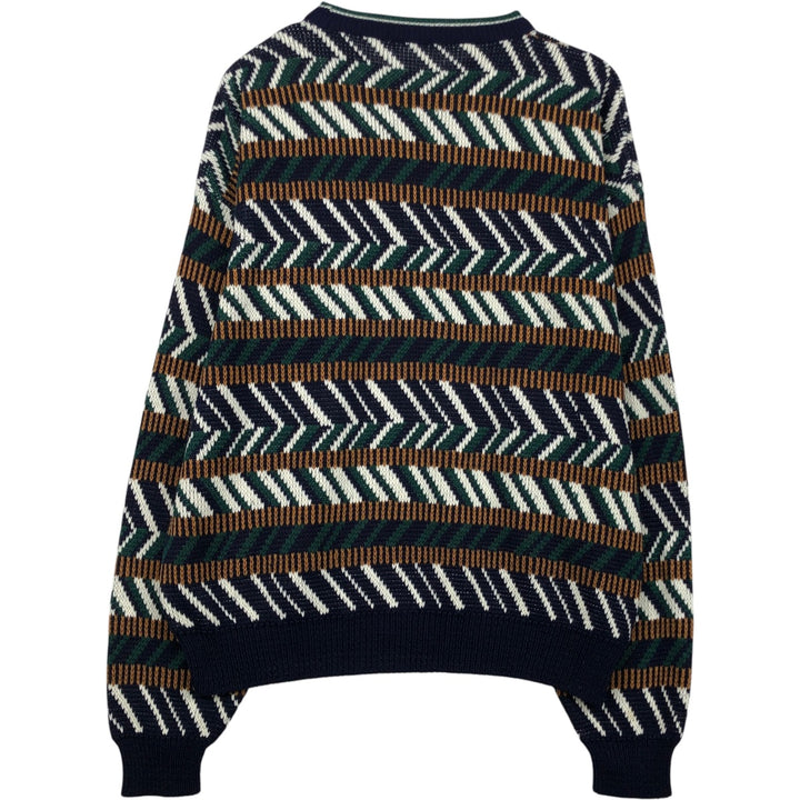 Multi-border, border pattern, geometric pattern cotton knit sweater, men's size XL equivalent. unclear green type Vintage Second Hand