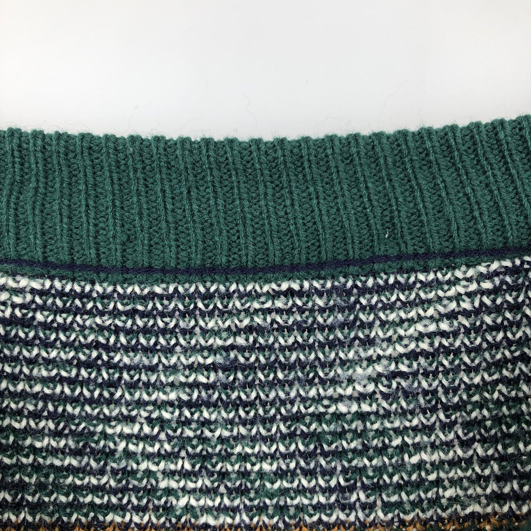 Multi-border, border pattern, geometric pattern cotton knit sweater, men's size XL equivalent. unclear green type Vintage Second Hand