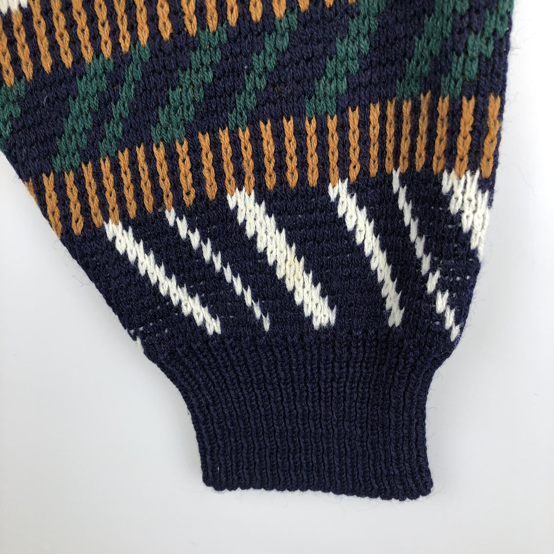 Multi-border, border pattern, geometric pattern cotton knit sweater, men's size XL equivalent. unclear green type Vintage Second Hand