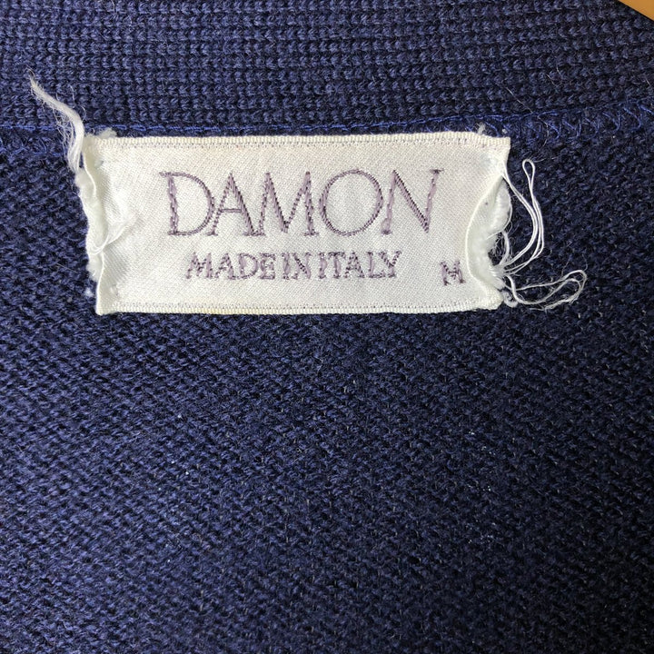 DAMON All-Over Diamond Pattern Knit Cardigan, Made in Italy, Men's Size Medium, Vintage unclear navy blue type Vintage Second Hand